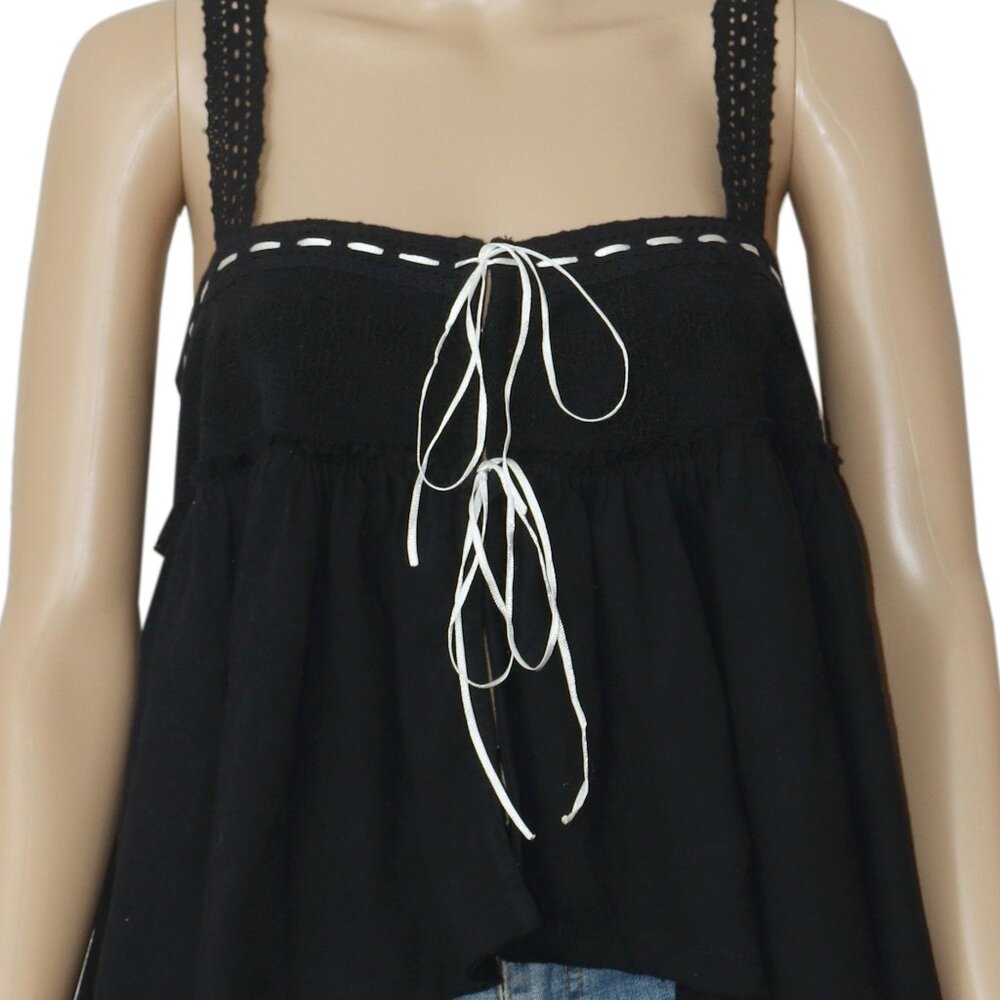 Free People Melrose Knit Tank Babydoll Embroidered Lace Top M - Picture 3 of 6